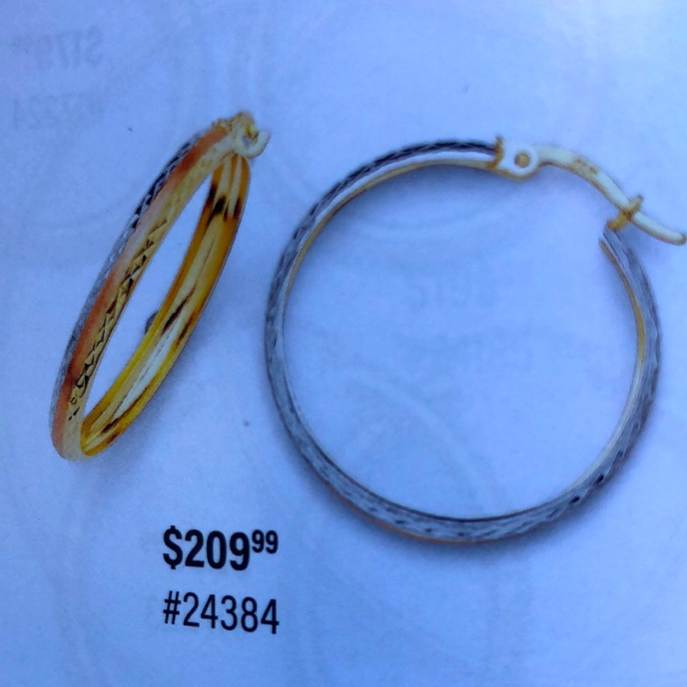 14 k gold tricolor diamond cut hoop earrings